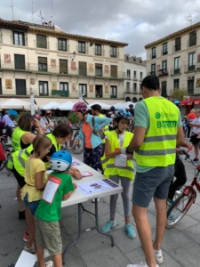 A group of bicyclists taking a break at a rally