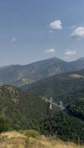 Looking down into a deep valley from a mountaintop