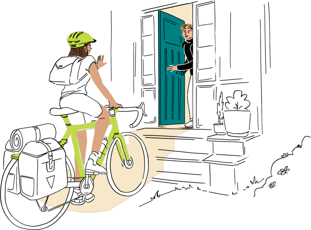 Cyclist at the door of warmshower host