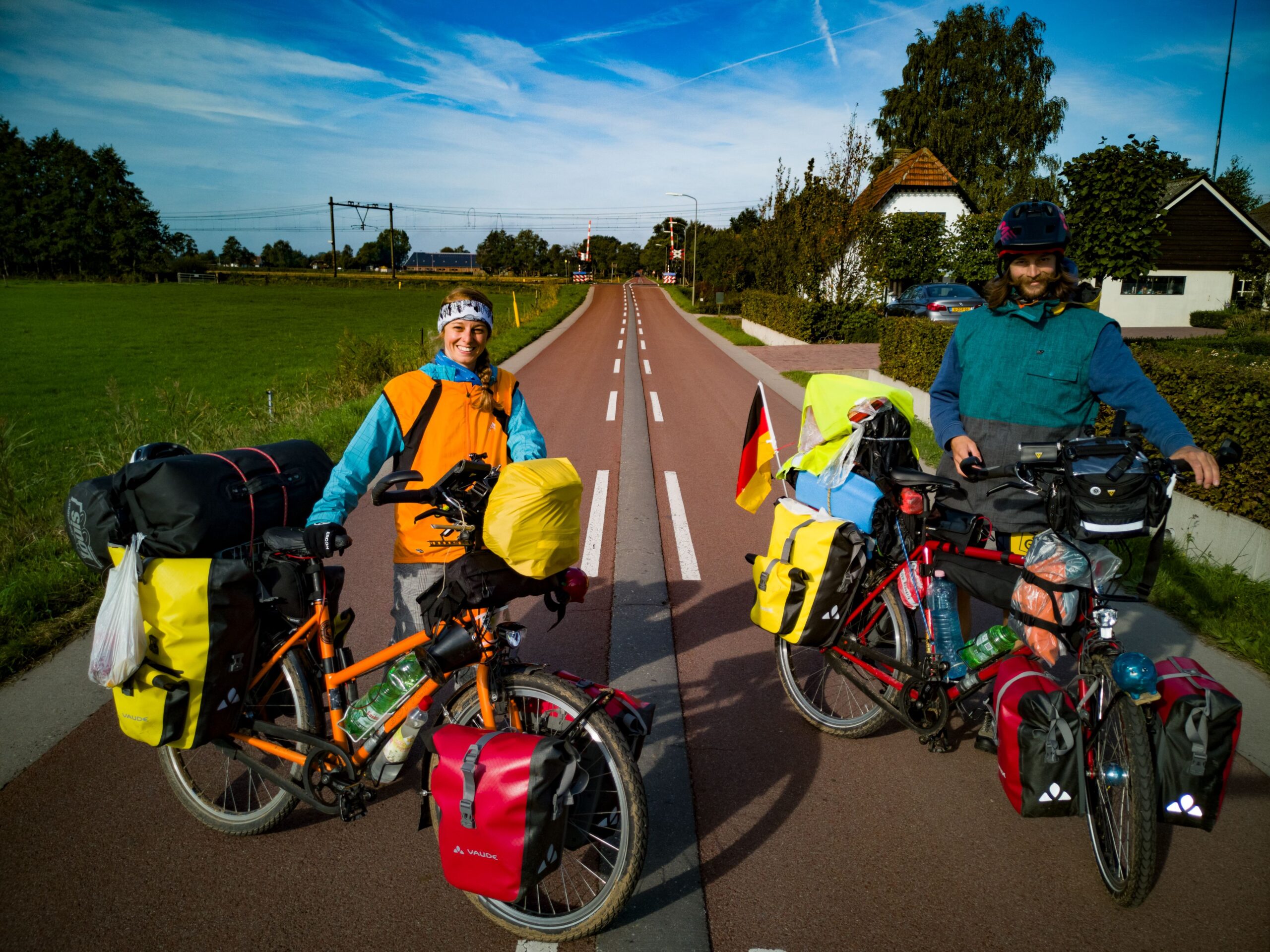 Two people on touring bicycles